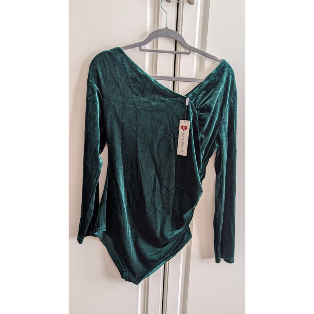 Women's Kate Kasin Bodysuit Large Dark Green Velvet